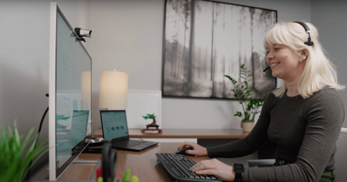 School psychologist using a computer for a virtual interview.